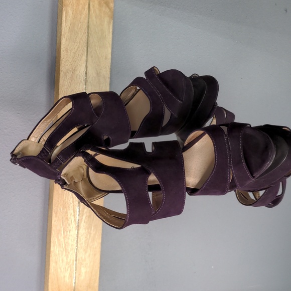 sz 7 purple strappy cut out peep toe platform heels pumps Qupid fabric heel zip - Picture 6 of 11